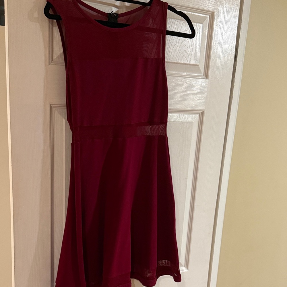Express Rich Red Casual Mesh Mini Dress